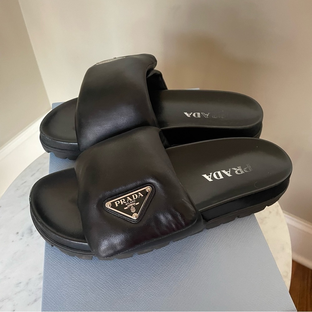 Prada Soft Padded Nappa Leather Slides Black - Picture 6 of 15
